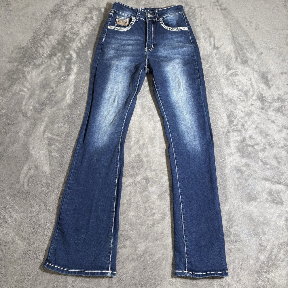 Miranda Top Moda Jeans Y2K Isnp. Dark Blue Denim, Embellished, 5-Pocket, size 0